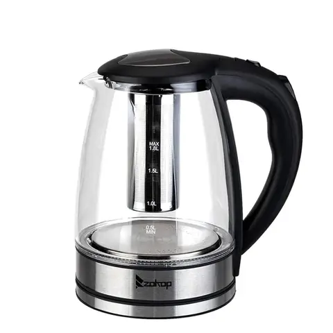 ZOKOP 1800W 1.8L Thermostatic Stainless Kettle - 110V 50-60Hz US Plug, 3.31lbs, Color-Shift LED, 5-Min Auto Shut-Off, Boil-Dry/Overheat Guard, BPA-Free 304 Steel Heating, 360° Easy Docking, Ergonomic for Coffee/Tea