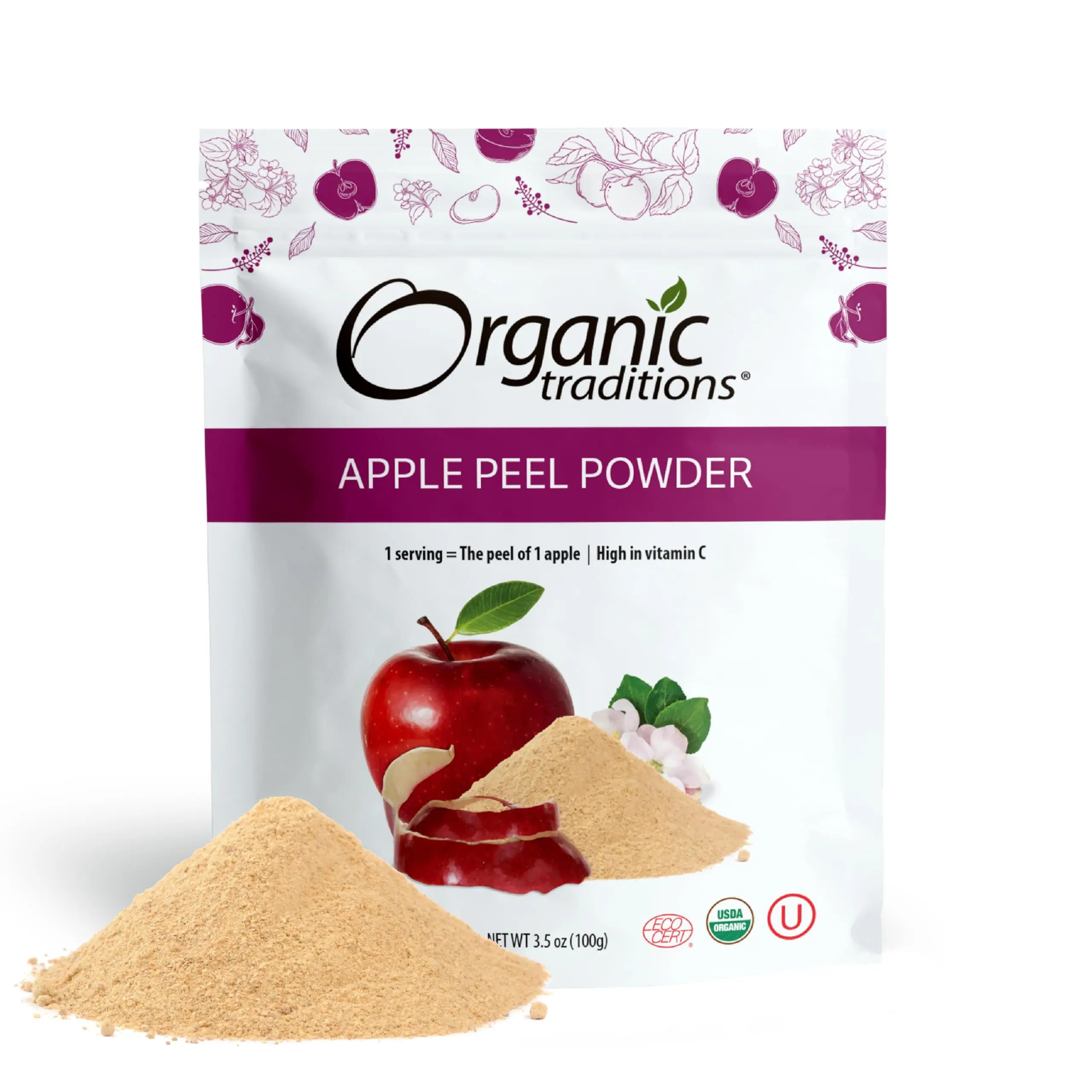 Organic Traditions Organic Apple Peel Powder | Vegan Non-GMO | Powdered Fruit, 3.5oz (100g) | Good Source of Fiber & Vitamin C Healthcare Natural Dietary Bathroom