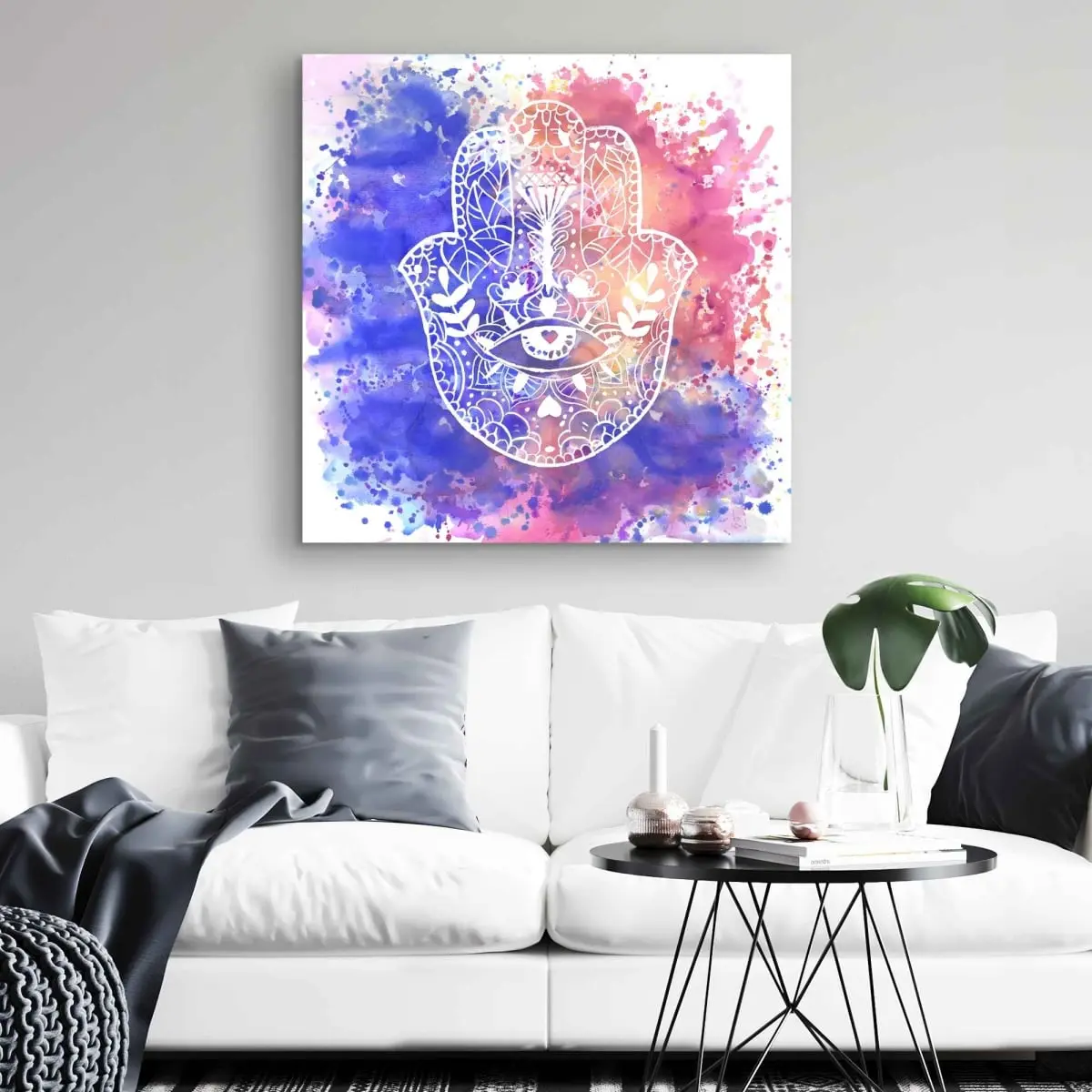 32" x 32" Hamsa Hand Spiritual Wall Art with 360 Stand - Strength-Boosting Indoor Bedroom Decor Inspo, Religious Poster & Print for Shapes-Themed Spaces, Artistic