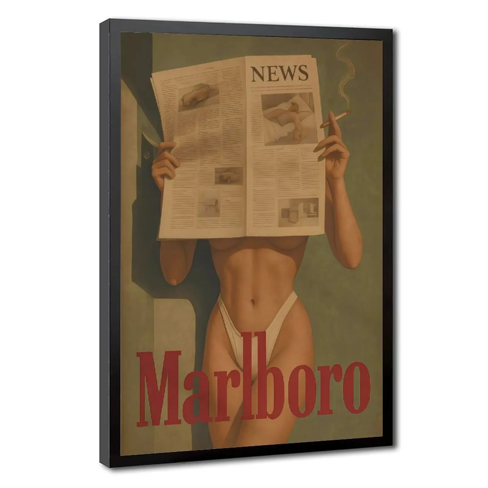 A vintage Marlboro lady newspaper Poster, a wall art decoration featuring the vintage cigarette brand, with a strong visual impact. It is perfect as a gift for family and friends. Unframed Art Print Tombstone Wall Art, Artistic, Room