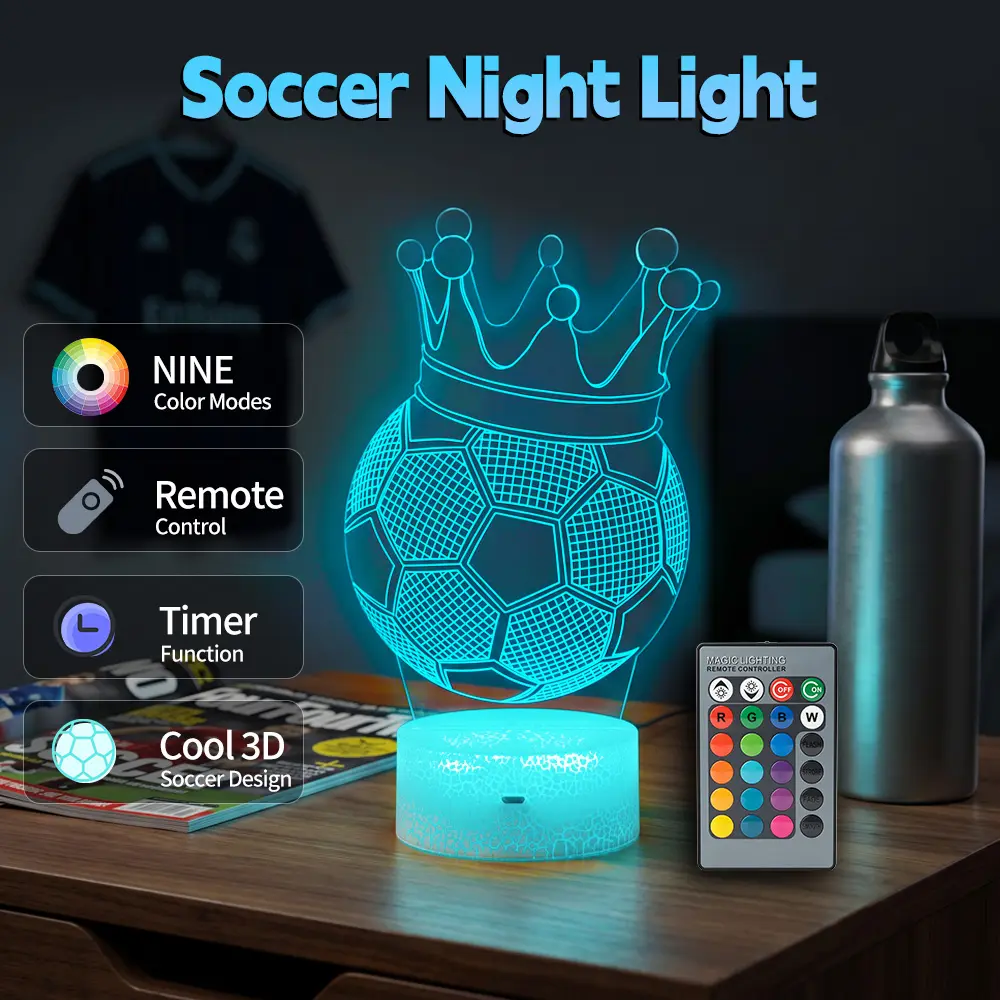 Soccer 3D Optical Illusion Night Light LED Desk Lamp，Adjustable 64-color RGB with Remote & Touch Controls USB Powered for Kids' Bedrooms Home Decorations or Holiday Gifts,Deals For You Days Led Ambient Lighting