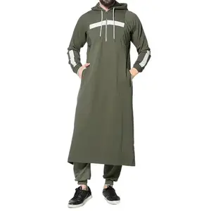 Middle East Ethnic Men Hooded Robe Ramadan Eid Muslim Dress Arab Thobe Islamic Kaftan Dubai Turkish Clothes Casual Fit Kurta Maxi Modesty Modern Daily