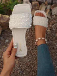 Women's Silver Color Square Toe Sandals, Summer New Style, Rhinestone Decorated, Anti-Slip Soft Sole, Fashionable Beach Slippers, Casual Outdoor Sandals, Footwear for Beach, Beach Slides Sandals
