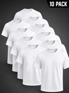 Pure White Cotton Crew Neck T-Shirt Bulk Set, Blank 100% Cotton Short Sleeve Tees, Unisex Plain Multipack Outfit for Custom Printing & Daily Undershirts