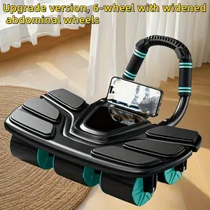 6-Wheel Ab Wheel, Abdominal Fitness Wheel - Newly Upgraded Model, Automatic Rebound Ab Wheel with Brakes, for Core Strength Training and Shaping, Ergonomic Grip Design, Textured Roller Surface, Home Fitness Equipment for Men and Women
