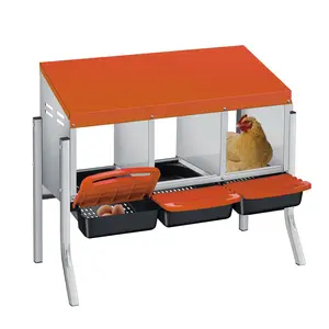 3 Hole Chicken Nesting Box-Heavy Duty Metal Chicken Laying Box,Easy Egg Collection with Removable Tray for Poultry Coop,Farm,with Bracket Legs,Orange
