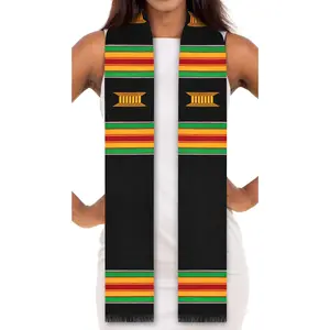 Ready to Customize Black Authentic Handwoven Kente Cloth Graduation Stole Ready to Customize Black Authentic Handwoven Kente Cloth Graduation Stole