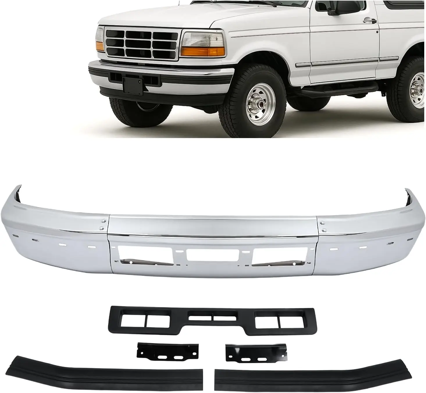 Front Bumper Kit Face Bar & Bracket & Molding Compatible with 1992-1997 Ford Bronco F-150 F-250 F-350 F-Super Duty Steel And Plastic