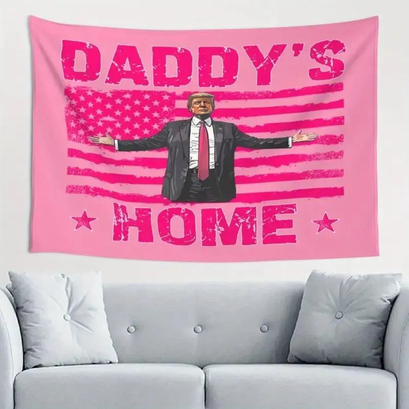Tapestry Wall Banner, Soft Tone Art Figure Flag Print for Bedroom Indoor Room DecorTapestry Wall Banner, Minimal Country Flag Print for Living Room Dorm DecorCustom Aesthetic Strong Beach Tapestry - Funny Trump "Daddys Home" Pink 40x30in Indoor Flag, Trip