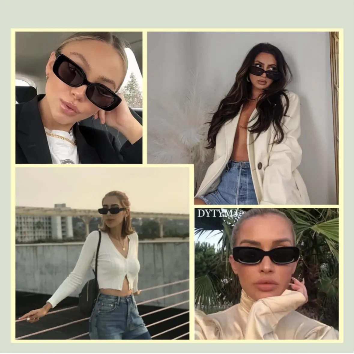 Retro Rectangle Sunglasses Chunky Square Sunnies Trendy Y2K UV Protection Trendy UV400 Protection Candy Color Retro Sunglasses for  main image 3