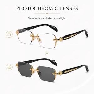 Unisex Rimless Photochromic Blue Light Glasses - Frameless HD Clear Lenses, UV400 Protection, Lightweight Non-Prescription Eyewear for Computer Reading, Daily Wear (Men’s Gifts Option)
