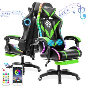 Christmas gift Massage Gaming Chair with Bluetooth Speakers and RGB LED Lights Ergonomic Computer Gaming Chair with Footrest Music Video Game Chair High Back with Lumbar Support