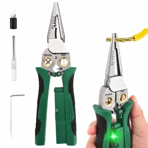 8-in-1 Wire Stripper - Needle Nose Pliers with Voltage Tester & Dual Alarms - Pulling Wires and Crimp Wires, Electrical Pliers for Cutting Wire
