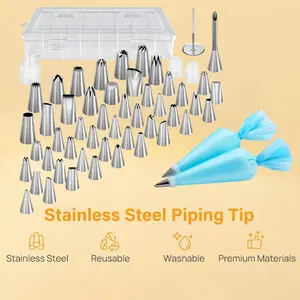 54 in 1 Piping Bags and Tips Set with 13 Large Size Piping Tips, 35 Standard Size Icing Tips, 2 Reusable Pastry Bags 12 Inch, Cake Decorating Kit Supplies, Frosting Piping Kit for Cake, Cupcake