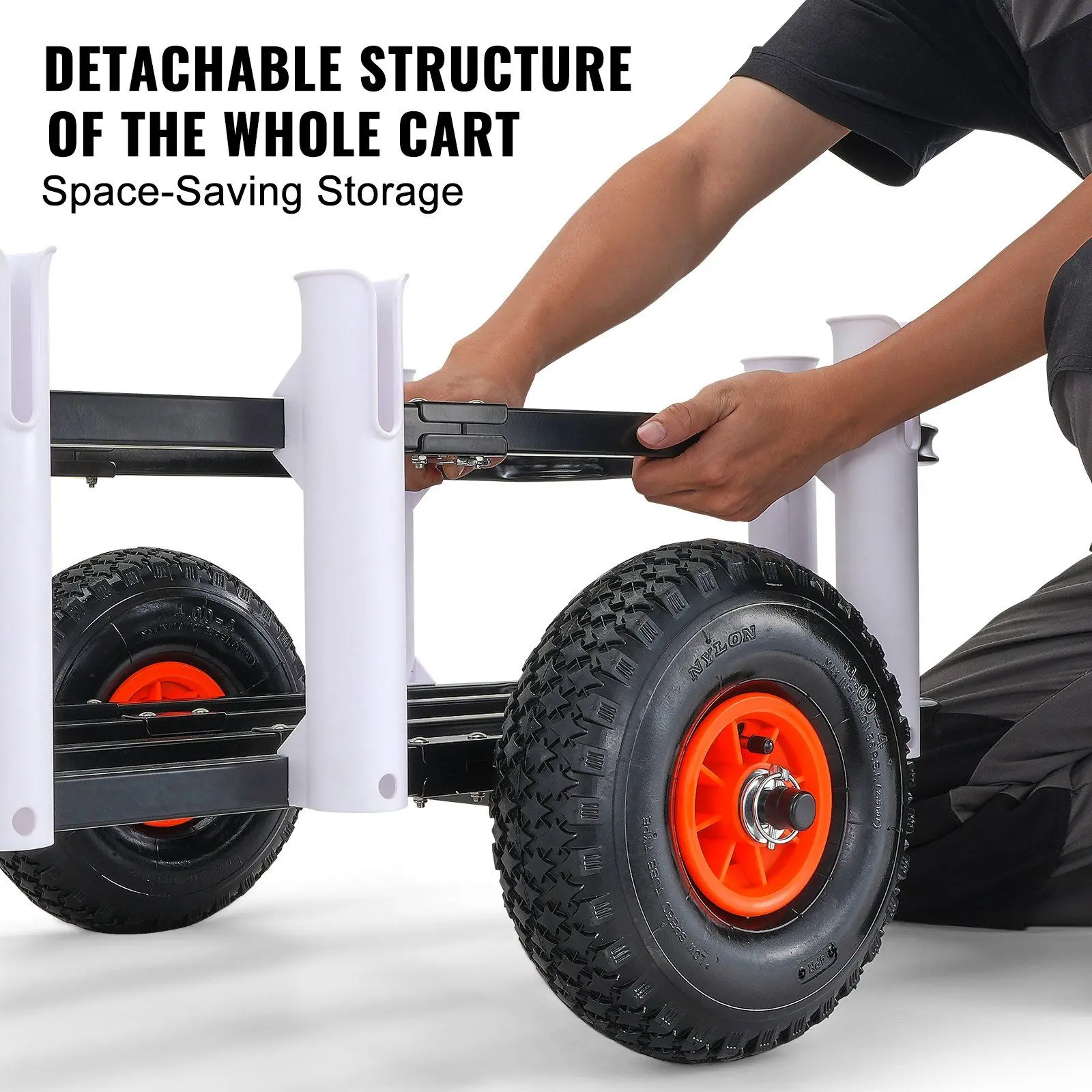 Spring new arrivals Beach Fishing Cart, 200 lbs Load Capacity, Fish and Marine Cart with Two 11" Big Wheels Rubber Balloon Tires for Sand, Heavy-Duty Steel Pier Wagon Trolley with 7 Rod Holders for Fishing, Picnic