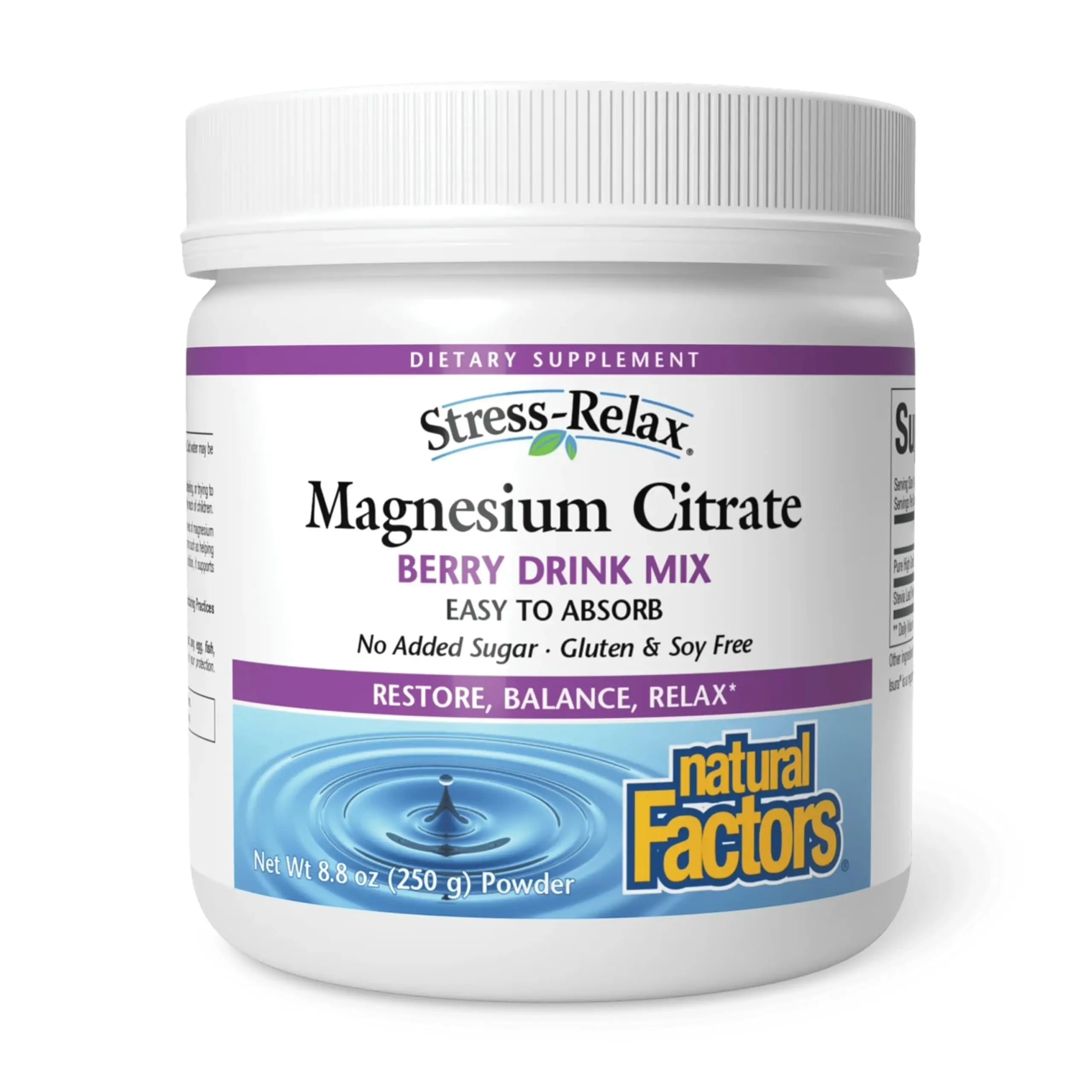 Natural Factors Stress-Relax Ionic Mg Magnesium Citrate Berry Powder, Clean Label Sugar-Free Selfcare Drink Mix, Gluten-Free Daily Nourishing Supplement for Adult Muscle Relaxation & Bone Health, Restful Sleep Magnesium Powdered Drink Mix