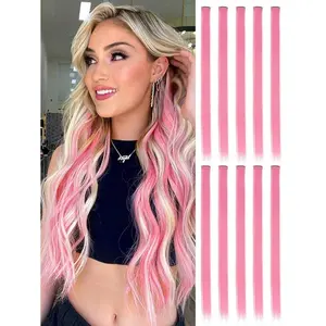 10 PCS Colored Clip In Hair Extensions 20 Inch Long Straight Hairpieces Clip In Synthetic, Halloween Cosplay Dress Up Fashion Party Christmas Carnival Music Festival New Year Gift For Women Girls(RED)