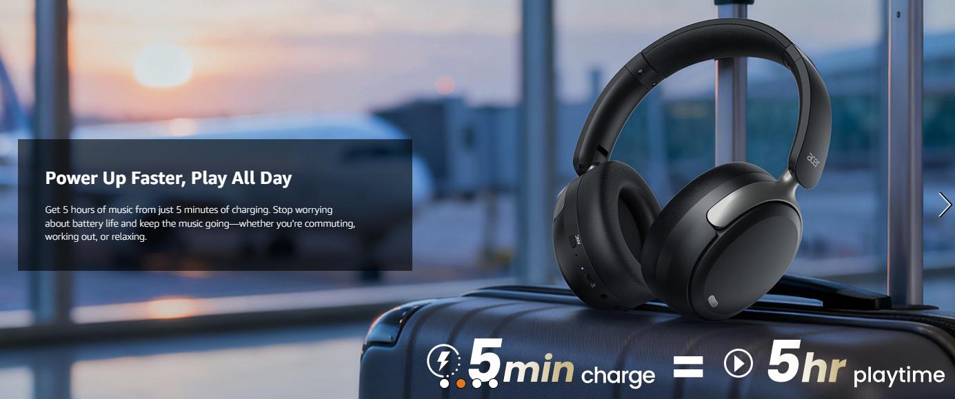 Acer OHR516 Active Noise Cancelling Headphones, Over Ear Wireless Bluetooth, 60H Playtime, 40mm Drivers, Low-Latency Mode, ENC Clear Calls, Foldable Comfortable Design