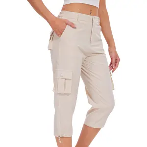 Cargo Capris for Women Hiking Pants Casual Summer Quick Dry Outdoor Travel Pull On Capri with 6 Pockets