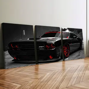 3-Piece Wood Framed Canvas Art Set, Modern Racing Car Decorative Wall Posters, High-Definition Waterproof Home Decoration