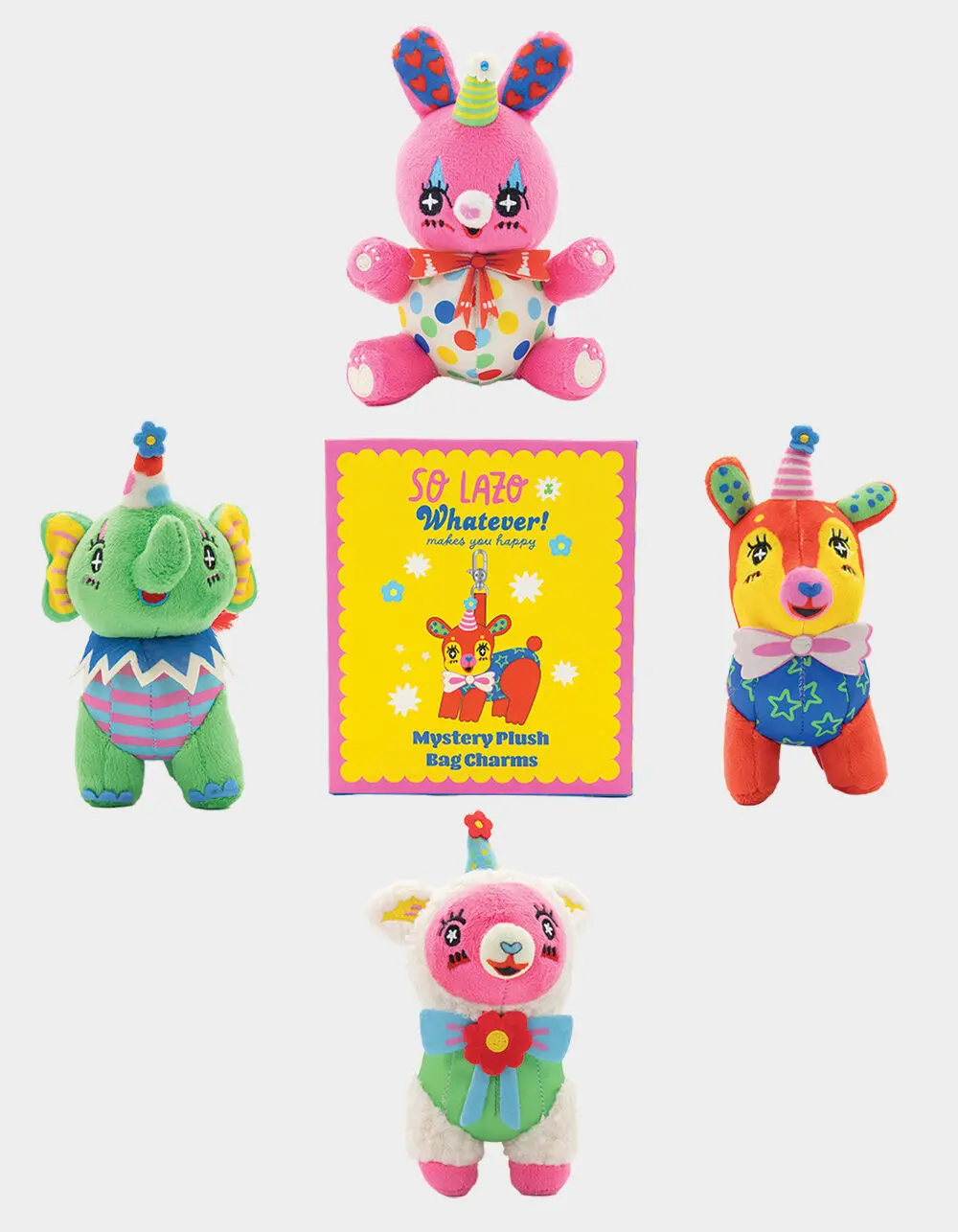 WHATEVER CO SO LAZO Party Animals Plush Bag Charm Blind Box, Multi-Colored