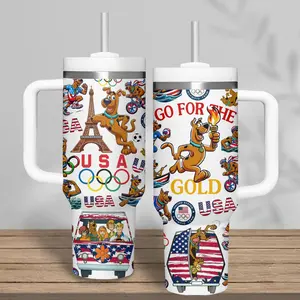 Elite Tumbler - Scooby-Doo USA Go For The Gold With Handle & Straw, cooby-Doo Retro Collage Cup, cooby-Doo Cartoon Inspired Travel Tumbler, Vintage Cartoon Drinkware, Cartoon Goth Fan Gift, Stainless Steel Coffee Mug, Gift for Cartoon Lovers