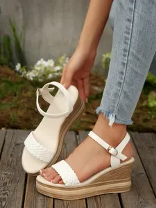 Women's Comfortable Thick Sole Wedge Sandals, Summer Waterproof Platform High Heels, Casual Patchwork Design, Outdoor Versatile Shoes Wedged Sandals