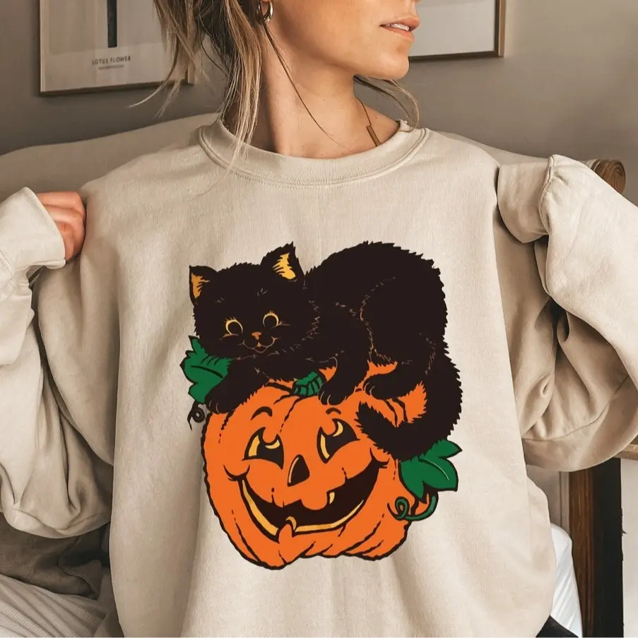 Black Cat Pumpkin Sweatshirt, Fall Shirt, Black Cat Halloween Hoodie, Fall Sweatshirt, Halloween Sweatshirt, Cat Lover Shirt Gift for Cat Mom Cat Dad, Spooky Season Shirt Sweatshirt Hoodie