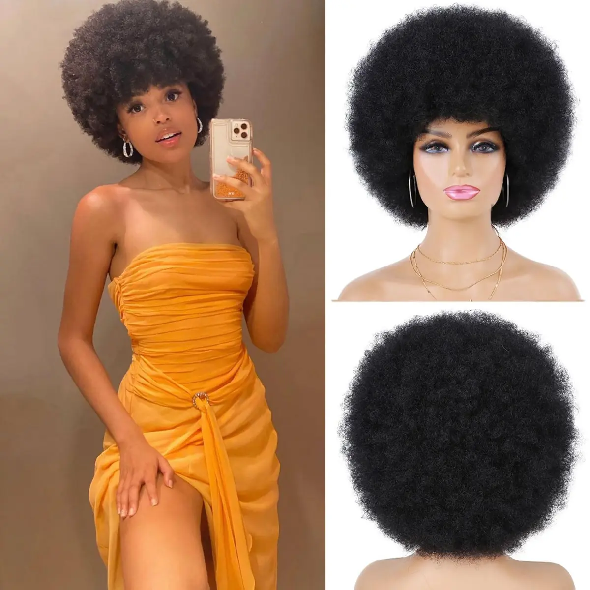 Bouncy 70s Afro Wig for Black Women, Soft Synthetic Hair with Afro Curls, Comfortable Full Machine-Made Style for Daily Wear & Female Use, Wigs For Black Women, Cosplay, 70S Afro Puff, Comfortable Fit