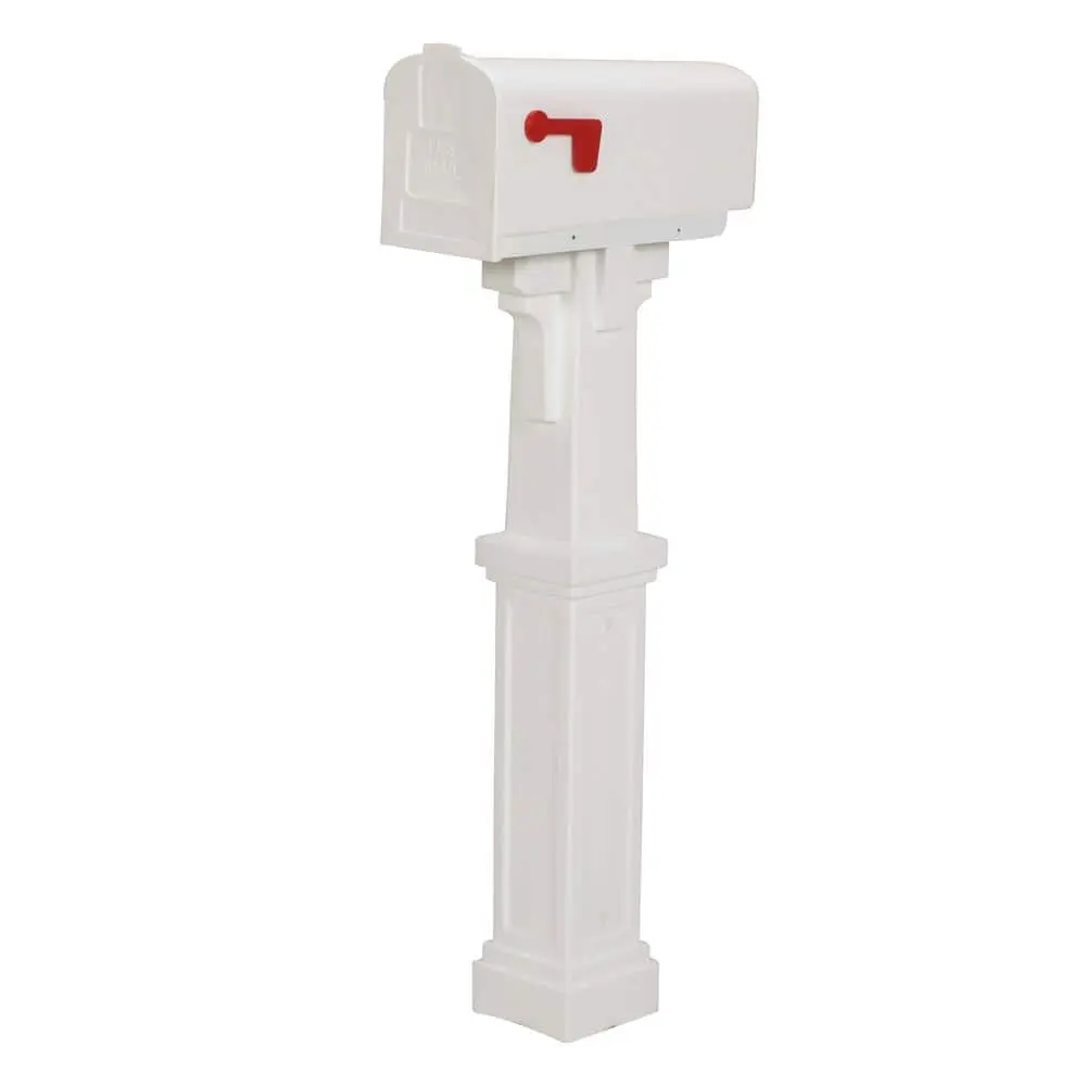 Parsons White, Medium, Plastic, Post Mount Mailbox