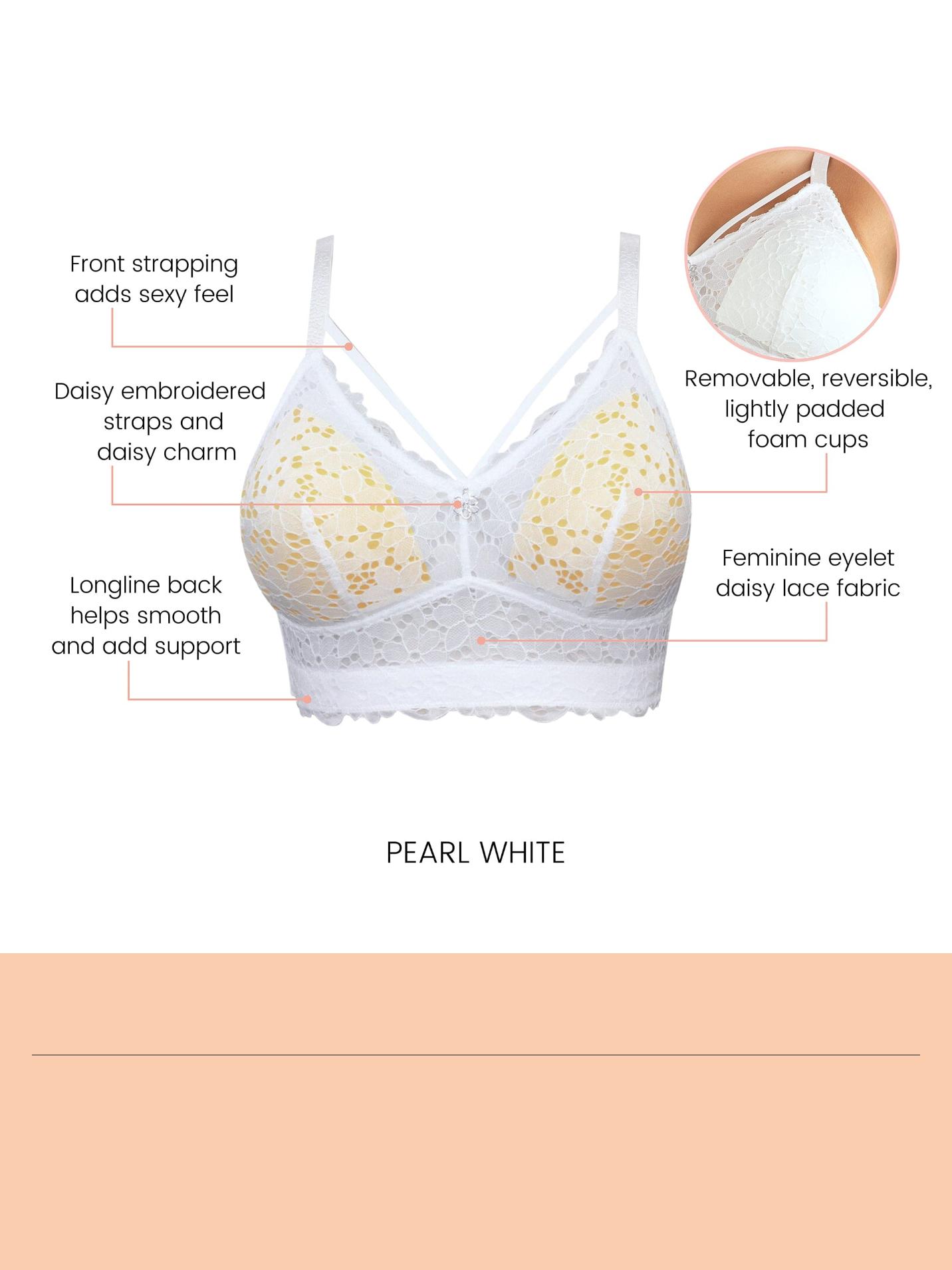 PARFAIT Mia Daisy P6142 Women's Wirefree Bralette with Eyelet Daisy Lace, Removable Lightly Padded Foam Cups, and Embroidered Straps, Sexy, and Fun