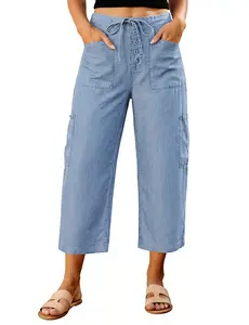 luvamia Barrel Jeans for Women Trendy Wide Leg High Rise Baggy Pull On Elastic Waist Button Fly Drawstring Denim Pants