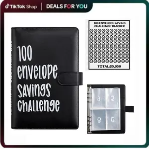 100 Envelopes Money Saving Challenge, 100 Envelope Challenge Binder, Easy and Fun Way to Save $5,050, Savings Challenges Budget Book Binder with Cash Envelopes for Office,Home,School (Black)