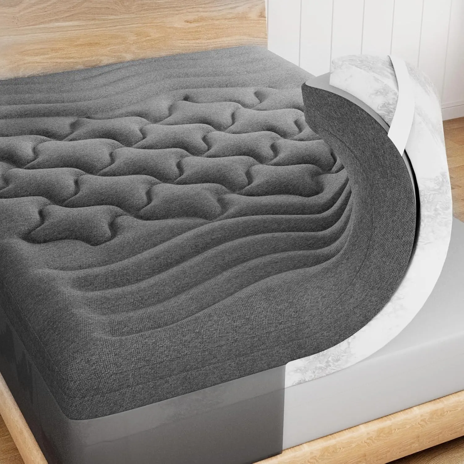 4 Inch Memory Foam Mattress Topper, Dual Layer Plush Pillow Top & Charcoal Gel Foam, Cooling Deep Pocket Bed Topper for Twin, Full, Queen & King, backtoschool, summervibes, gift for bedroom upgrade