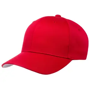 Red Wool-Like Fitted Baseball Cap Structured 6-Panel Stretch Fit Hat with Silver Underbill Durable 8-Row Stitching L/XL All Seasons