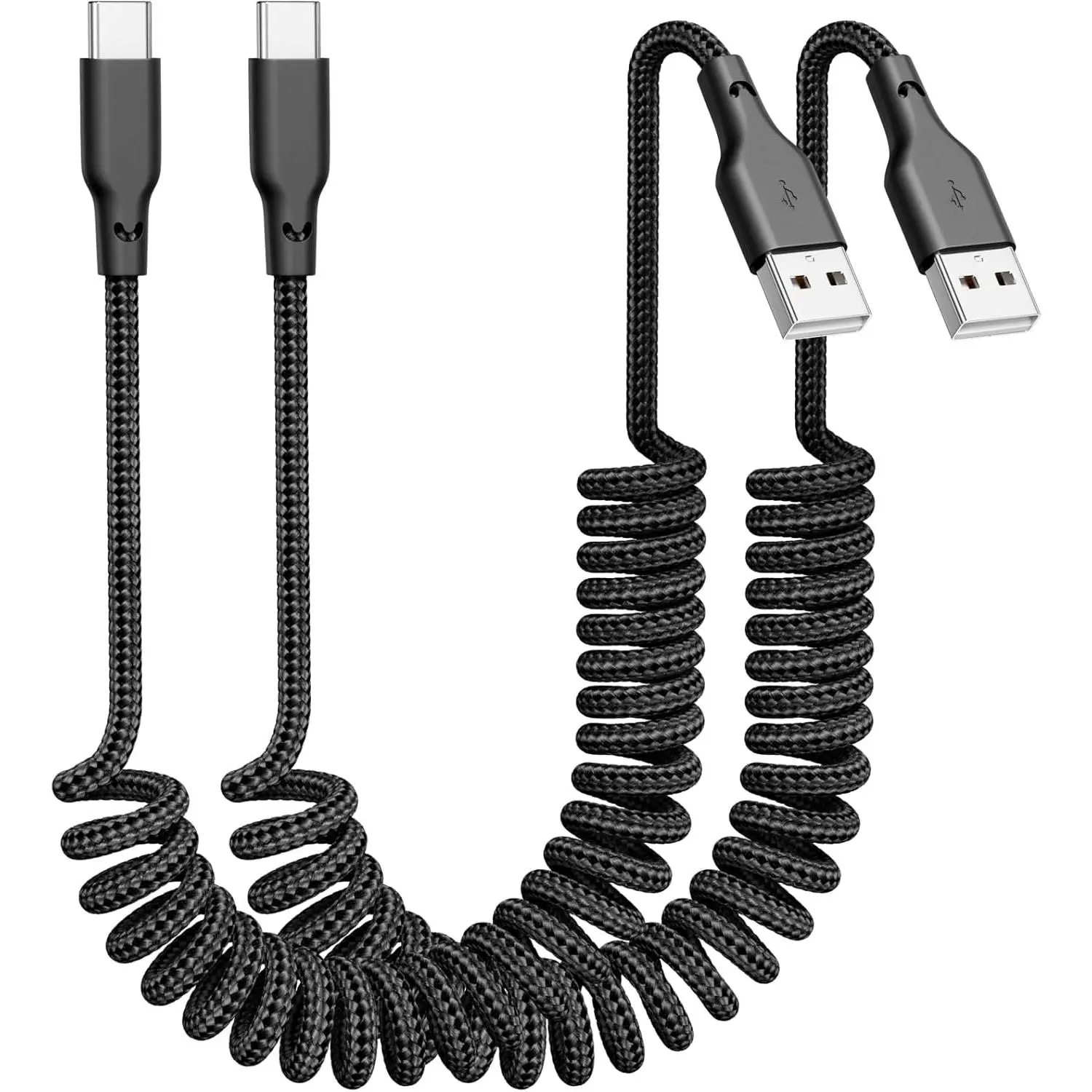 USB A to USB C Coiled   [2-Pack, 3ft], Auto Coiled Retractable   Cord Retractable  Charge Cord for , Compatible with  17/16/15 Plus/Pro/Pro Max/ Galaxy S23
