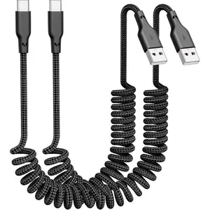 USB A to USB C Coiled   [2-Pack, 3ft], Auto Coiled Retractable   Cord Retractable  Charge Cord for , Compatible with  17/16/15 Plus/Pro/Pro Max/ Galaxy S23