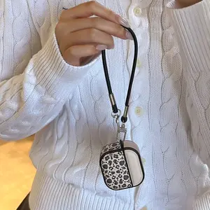 Magnetic AirPods Case in Leopard Print with Leather Lanyard, Stylish Airpodspro Case Compatible with All Models, Audio