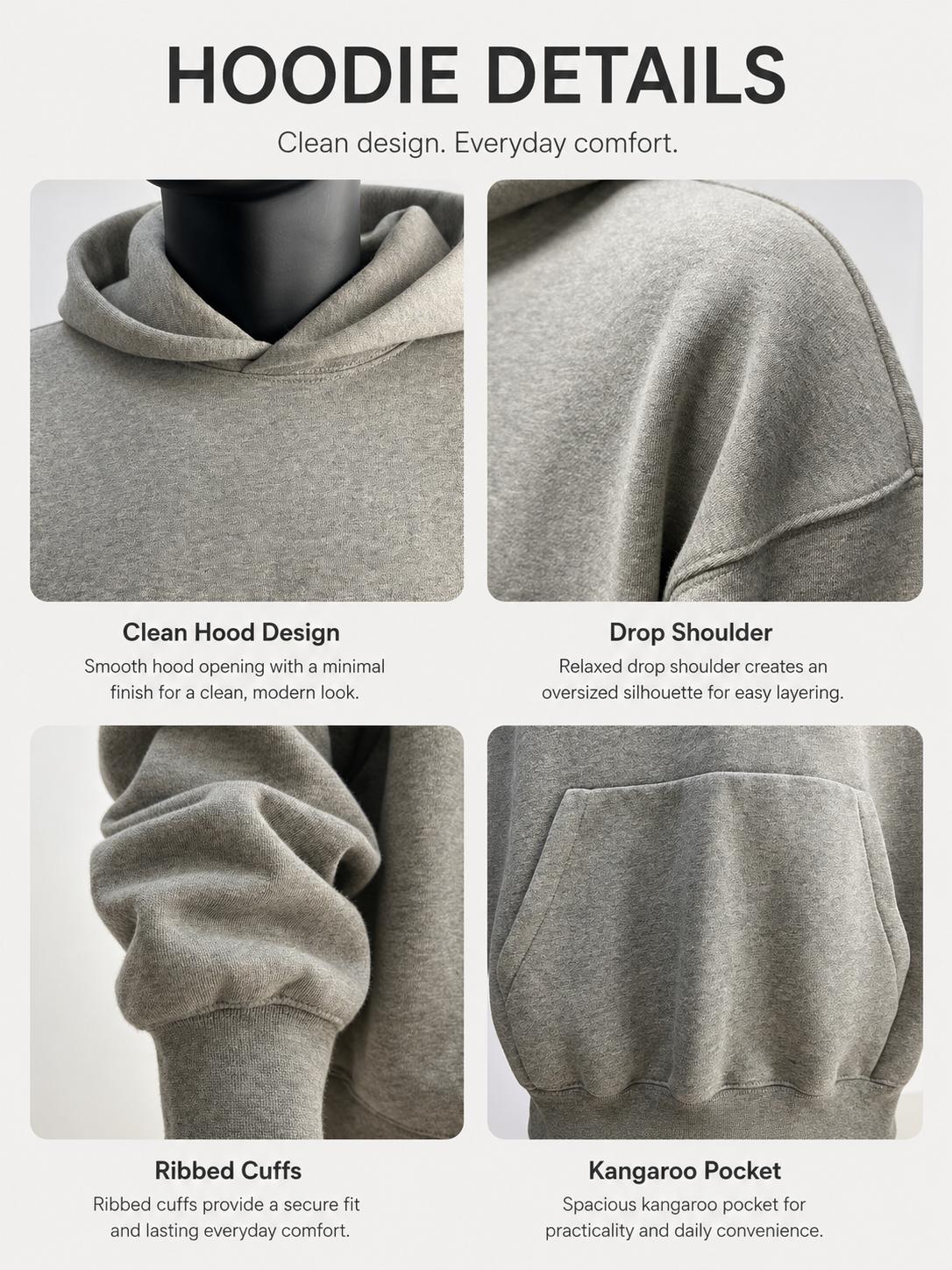 Men's Dark Gray Oversized Hoodie, Soft Casual Pullover with Kangaroo Pocket, Loose Fit Everyday Sweatshirt