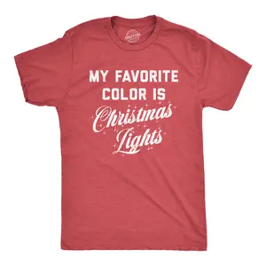 Mens My Favorite Color Is Christmas Lights T Shirt Funny Festive Holiday Party Tee Mens Funny T Shirts Cool Vintage Fashion T-Shirt Gift Classic Menswear Christmas Apparel for Men Novelty Tees for Guys Red