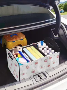 Rabbit Strawberry Pattern Car Storage Box, Foldable Trunk Organizer with Dividers, Multi-Functional Vehicle Holder for All Seasons, Car Storage Organizers