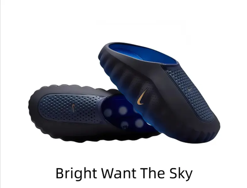 Black Blue Closed Toe Slip On Clogs, Perforated Breathable Upper, Wavy Thick Sole Summer Beach Casual Slides