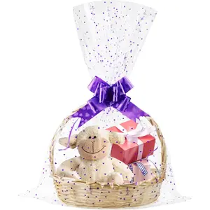 Large Easter Cellophane Bags,  Heart Cellophane Wrap for  Basket, 22x33 Inches,10 Pieces