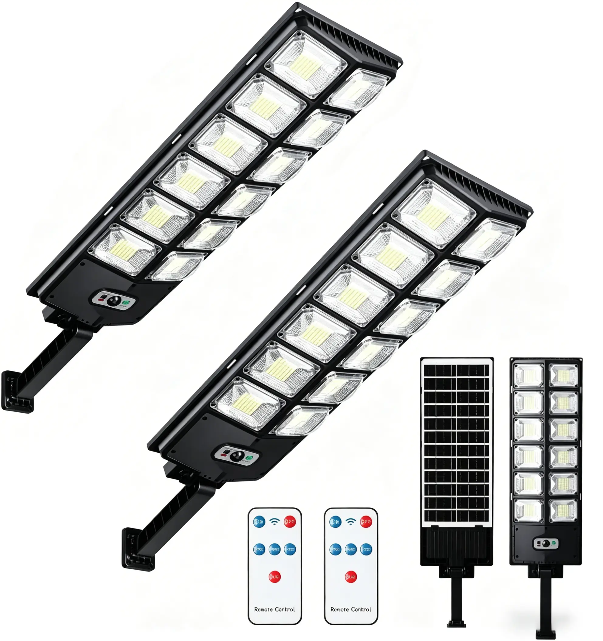 Solar Street Lights Outdoor with Remote Control，504 LED 12000LM Brightness, Dusk-to-Dawn Motion Sensor for Yard, Garage, Front Door, Pathway