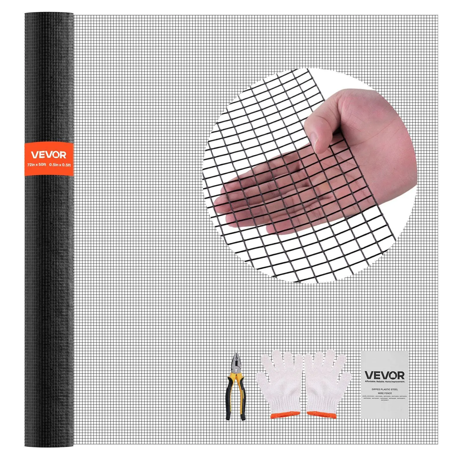 【SummerFinds】VEVOR 1/2 in 19 Gauge Galvanized Steel Vinyl Coated Metal Hardware Cloth, 72 in x 50 ft Outdoor Weatherproof Welded Grid Roll, Easy-Install Dual-Purpose Fencing for Poultry Cages, Blocks Rabbits