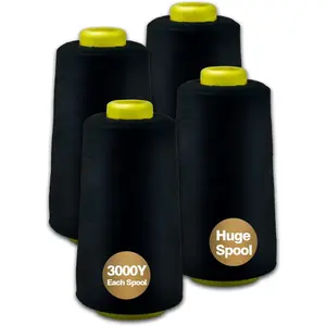 Black Serger, All-Purpose for Sewing,, 4 Cones of 3000 Yards Each Spool for Sewing Machine