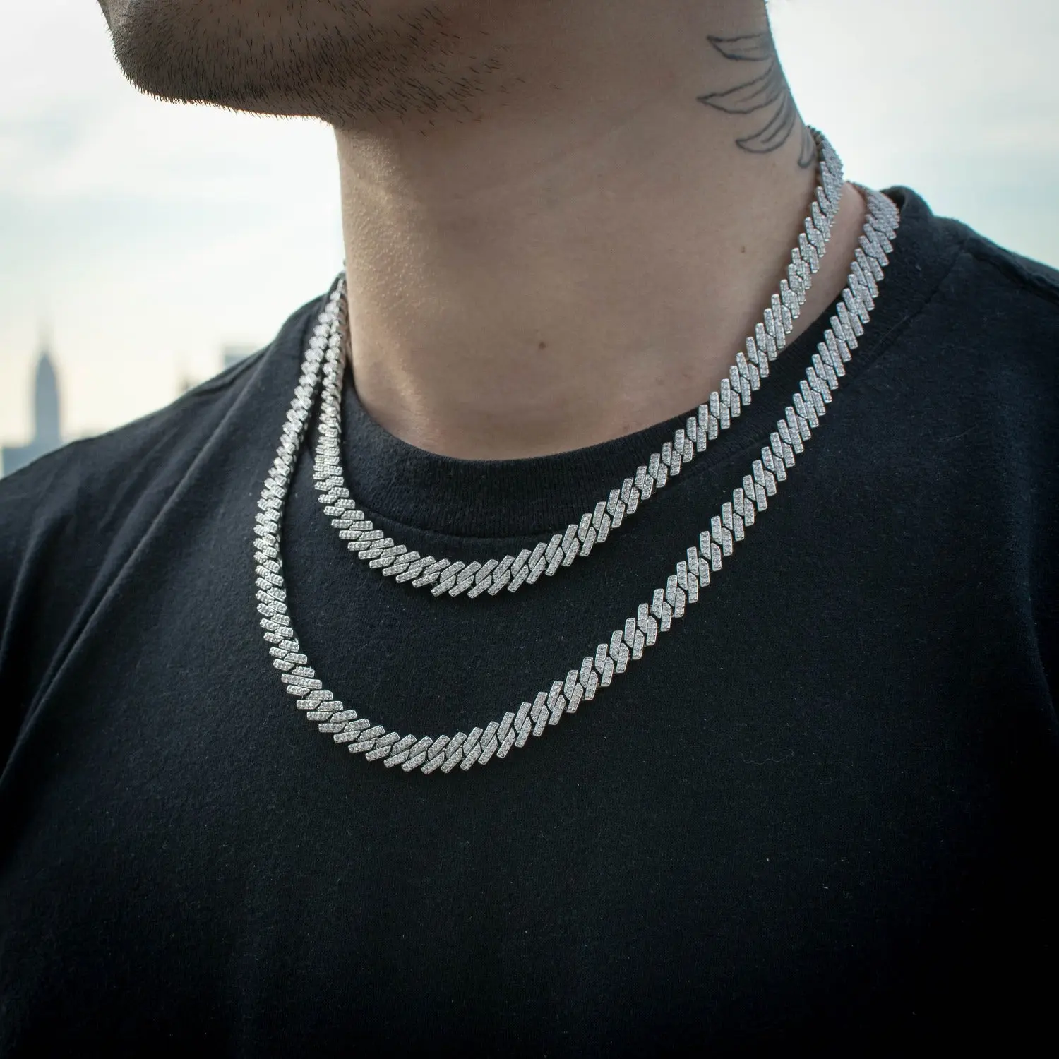 Diamond Straight Edge Cuban Link Chain (8mm) in White Gold