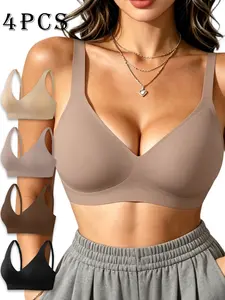 4 Pcs Women's Jelly Wireless Bras, Deep V Comfort Bralettes, Breathable T-shirt Everyday Bras lingerie tiktokshopspringglowup