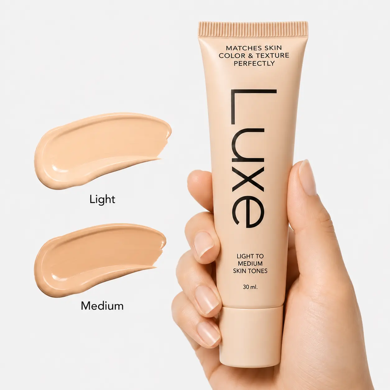 LUXE Color Changing Foundation, Shade-Adapting Face Makeup with Buildable Light-to-Medium Coverage, Natural Dewy Finish for Light to Medium Skin Tones, 30 mL
