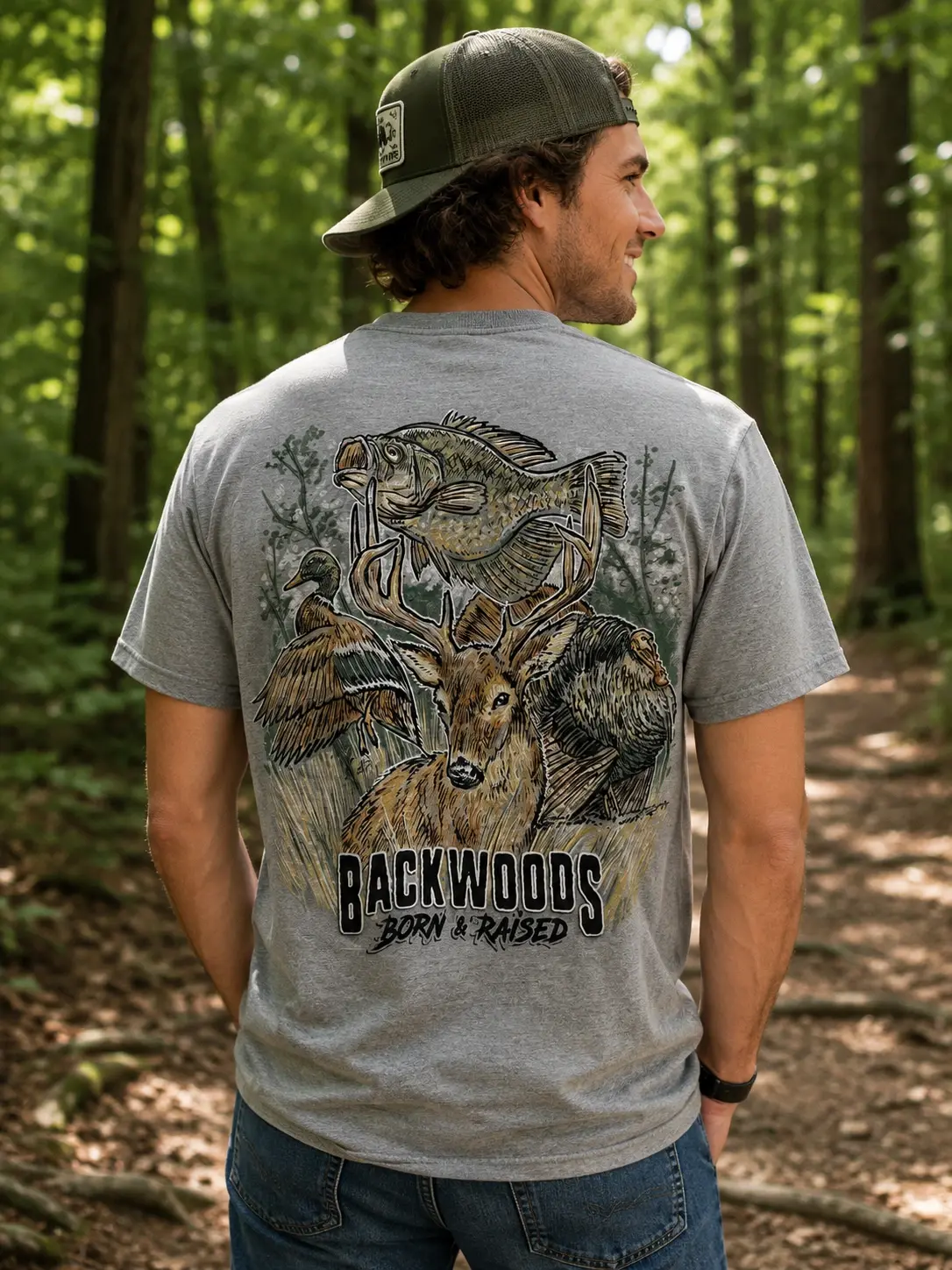Comfort Colors Backwoods Born & Raised Wildlife Unisex Shirt, Back Sided Shirt for Men, Premium Cotton Fitted Cut Top